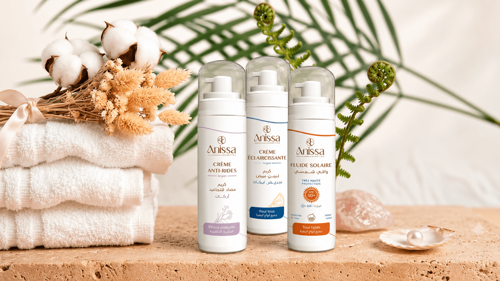 Trio Crème Anti-Rides, Crème Éclaircissante et Fluide Solaire Anissa
